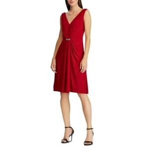 Ralph Lauren Embellished Chiffon Sleeveless A-Line Cocktail Dress Red Size 6P